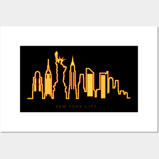 New York Neon Skyline Posters and Art